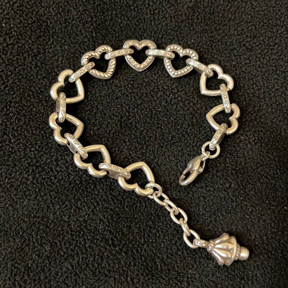 Brighton Etched Silver Hearts Link Bracelet 7.25" - 8"